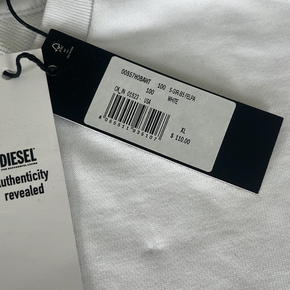 Diesel S Gir B5 Felpa Crew Sweatshirt Bright White Size XL - Picture 8 of 11